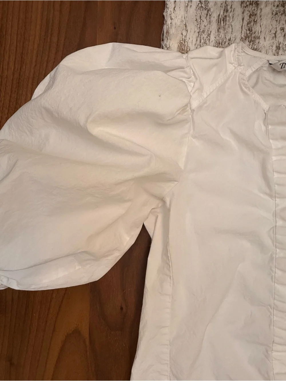 Zara White Puff-Sleeve Henley Blouse